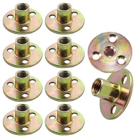 Pack of 10 Flange Nuts T Nut M10, Flange with Round Base, M10 x 37 x 2.5 mm, Flange Nuts 3 Hole T Nut M10, Carbon Steel Drive-In Nuts Furniture Fittings Internal Thread