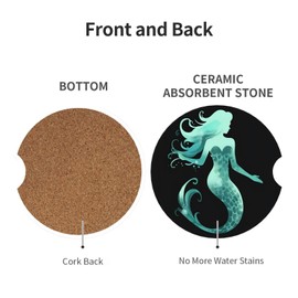 Neukim 2pcs Car Cup Holder Coaster Car Coaster Green Mermaid Absorbent Car Coaster Absorbent Drink Coaster for Car Decor Auto Accessories