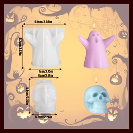 Molde de vela de calavera fantasma, 2 moldes de vela Hallween para hacer velas, molde de silicona 3D para resina epoxi, vela, jabón hecho a mano, decoración de Halloween