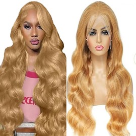 Lakaisa Body Wave Human Hair Wig Glueless Wig Wear and Go Wig Real Hair 13 x 1 HD Lace Natural Brazilian Remy Hair #27 Blonde Colour 180% Density with Baby Hair for Woman 22 Inches (56 cm)