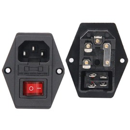 RuoFeng 2 Pcs 3 Pin IEC320 C14 Power Connector Inlet Module Plug 5A Fuse Switch Male AC Power Socket Black Red Button 10A 250V for Lab Equipment Medical Devices