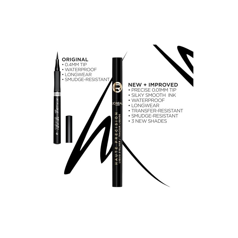 L'Oreal Paris Delineador líquido impermeable de alta precisión, delineador de