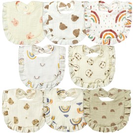 Lictin Muslin Bibs for Baby Neutral - 8 Pack Baby Muslin Bibs Drool Bandana Cotton, Snap Muslin Bibs for Boys Girls Toddlers Infants Teething, Absorbent & Soft Cute Pattern