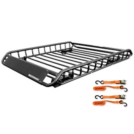 MaxxHaul 50944 Steel Roof Rack-150lb. Capacity with 2 pcs Tie Down, Black with 2tiedowns
