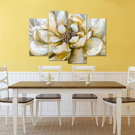 HOMEOART Yellow Flower Painting Living Room Wall Decor Floral Picture Canvas Art Prints Framed Large 4 Panels Bedroom Kitchen Decoration 48" Wx34 H