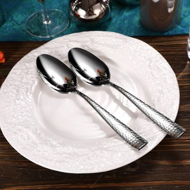 KEAWELL Premium Louis Hammered Serving Spoons, 18/10 Stainless Steel, Fine Spoon Set with Squared Edge, Dishwasher Safe, Silver Serving utensils (Serving Spoons, Set of 2)