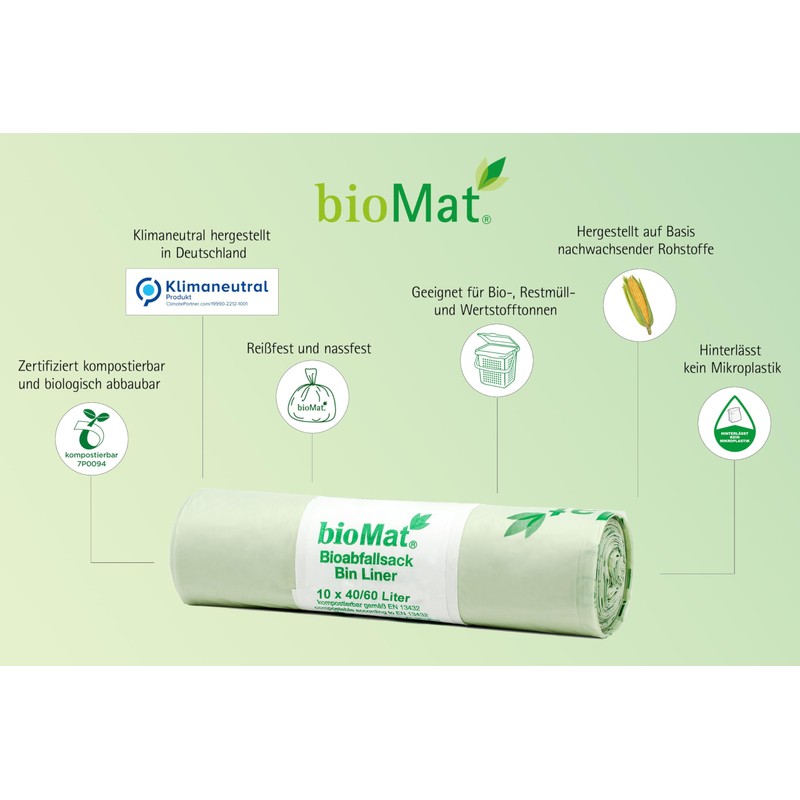 bioMat 30 L Compostable and Climate Neutral Organic Waste Bags,