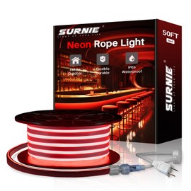 SURNIE LED Strip Lights Flexible 50ft Red Waterproof LED Rope Lights Outdoor, 110V Red Neon Lights Cuttable & Connectable Indoor Outdoor Decor DIY Lights for Room Festival Commercial Building