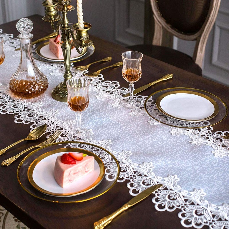 ARTABLE Rectangle Fabric Lace Table Runner Table Runners with Exquisite