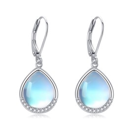 SHEAISRS Teardrop Moonstone Leverback Earrings 925 Sterling Silver Moonstone Earrings for Women Moonstone Jewelry, 30*12, Sterling Silver, Moonstone