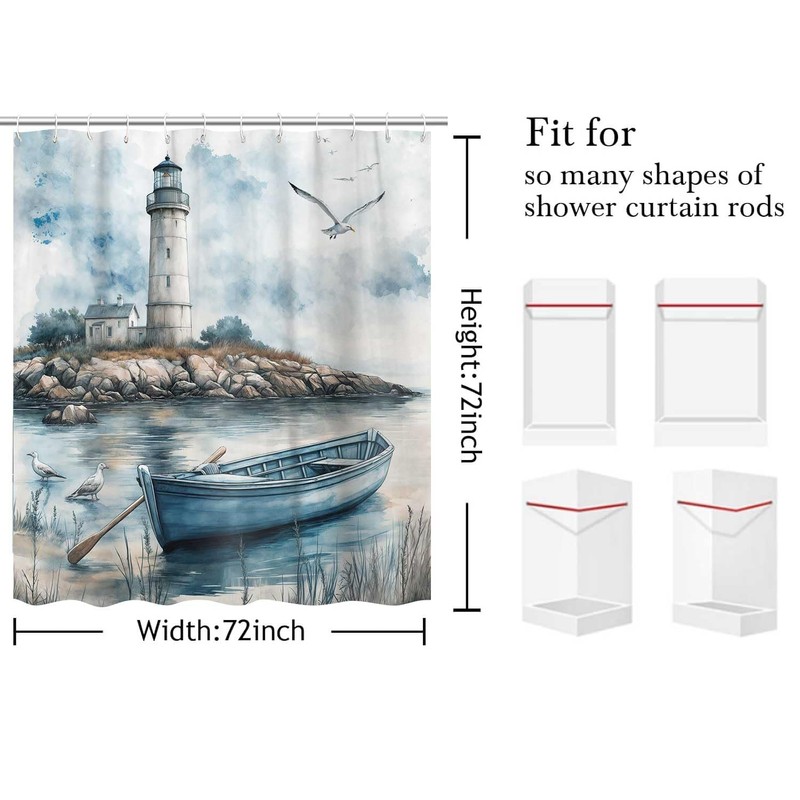 Dizifinn Nautical Coastal Beach Shower Curtain Decor, Ocean Lighthouse Seasides