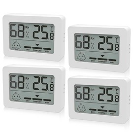 Digital Thermometer Hygrometer Indoor 4 Mini Humidity Meter Room Thermometer Indoor with Smiley Indicator Temperature Room Thermometer for Baby Room Living Room Office White