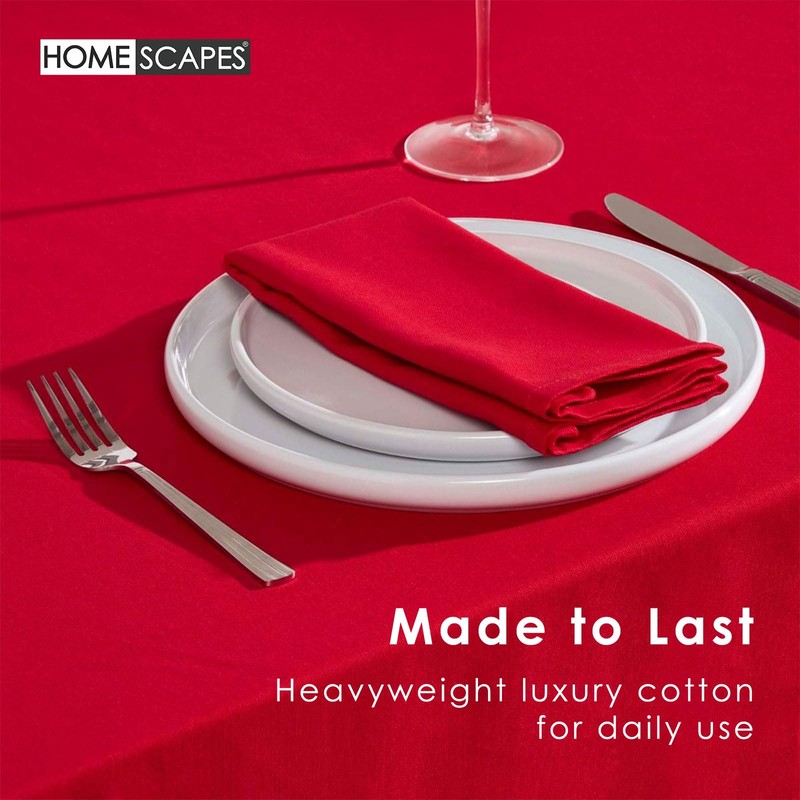 HOMESCAPES Red Cotton Round Tablecloth 6 to 8 seater Large