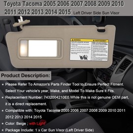 NHILES Driver Left Side Sun Visor Replacement Fits for Toyota Tacoma 2005-2015 Sunshade with Light 7432004210E0 Color Beige