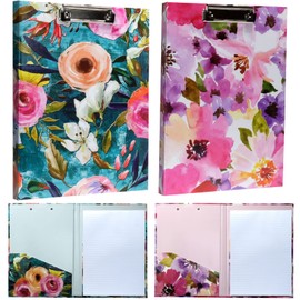 Global Printed Products Designer Printed Clipboard Portfolios, Interior Pocket, Metal Clip, Removable Paper Pad - Floral