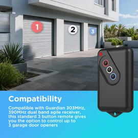 Guardian 2211-l Remote Garage Door Opener Transmitter 303MHz, 390MHz Dual Band Garage Door Remote Transmitter with Keychain, 1 Pack