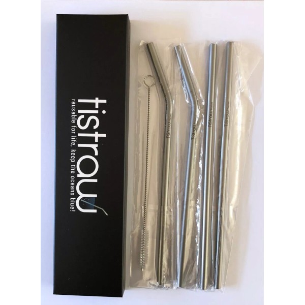 TiStraw Reusable Titanium Straws 4pack with 2 straight, 2 bent