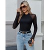 Zeagoo Fall Tops for Women 2025 Black Mesh Mock Neck