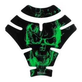 BIKE-label X500146VA Tank Pad 3D Motorcycle Tank Protector Skull Flames Green