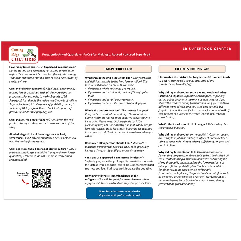 LR SuperFood Starter Culture + Prebio Plus L. Reuteri ProBiotic