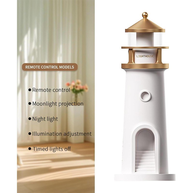 Growalleter Moonlight Projection Lamp, Lighthouses Night Light, Remote Control Lighthouse