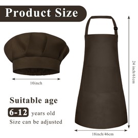 BOUBONI Kids Apron and Chef Hat Set Adjustable Cooking Art Apron with 2 Pockets Toddler Chef Hat and Apron for Cooking Baking and Painting, H-brown