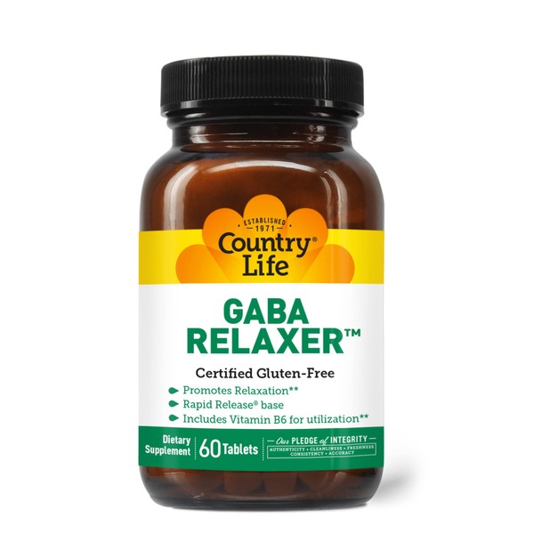 Country Life GABA Relaxer, 60 Tablets, Certified Gluten Free, Certified Vegan