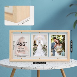 ZEEYUAN 4x6 Rotating Picture Frame Rustic Double Side Family Photo Frame, 4x6 Floating Wooden Picture Frame Vertical Collage Photo frame for Tabletop Display
