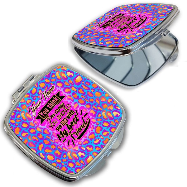 Bleu Reign Compact Personalized Pocket Mirror Custom Name Pink Purple