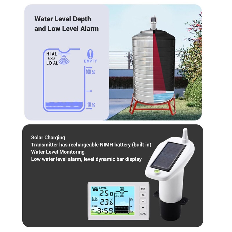 Ultrasonic Water Level Sensor, Wireless Level Meter for Tanks, High