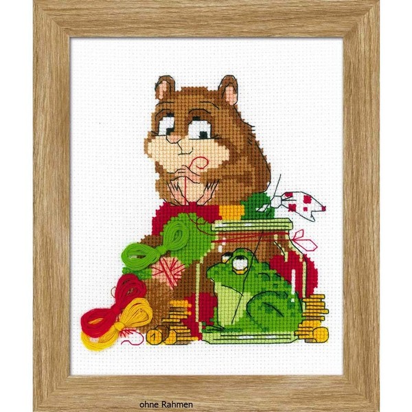 RIOLIS - Hamster and Toad - Counted Cross Stitch Kit - 6" x 7" Zweigart 14ct. White AIDA 11 Colors