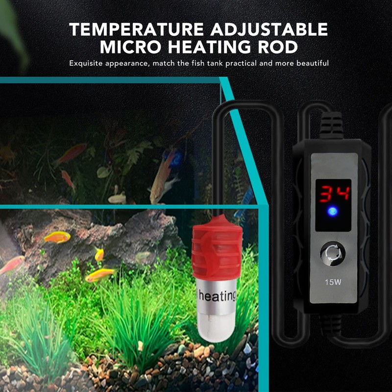 Mini Fish Tank Heater Adjustable 15W Betta Heater Small Aquarium