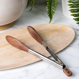 Salt & York Wooden Tongs Kitchen for Cooking, Salad, Serving Food, Grilling - 11 Inch - Set of 1 (Walnut)