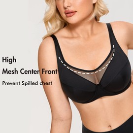 DELIMIRA Women's Plus Size Bra Underwire Support Full Coverage Unlined Lace Breathable Bras Black 38D