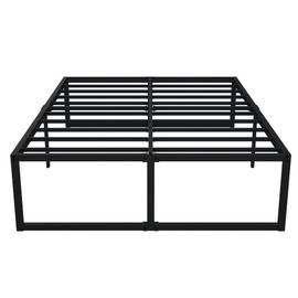 EMODA 16 Inch Queen Bed Frame No Box Spring Needed Heavy Duty Metal Platform BedFrame Queen Size with Steel Slats, Easy Assembly, Black