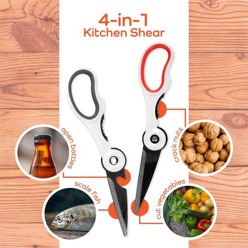 Premium 4-in1 Kitchen Shears - White & Black - 1