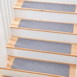 MBIGM MBIGM 8" X 30" (15 in Pack) Non-Slip Carpet Stair Treads Non-Skid Safety Rug Slip Resistant Indoor Runner for Kids Elders & Pets with Reusable Adhesive - Cornstalk Diamond Weave