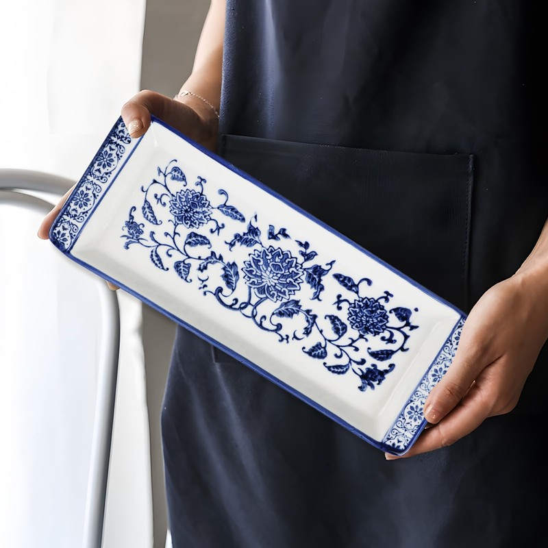11" Blue and White Porcelain Serving Tray, Blue and White