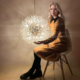 JUHOM Chandelier Crystals, 12-Light Firework Modern Chandeliers Ceiling Light, G9 Bulbs Dandelion Pendant Lamp, Hanging Lighting Fixture for Bedroom, Dining Room, Kitchen, Farmhouse, Hallway (Gold)