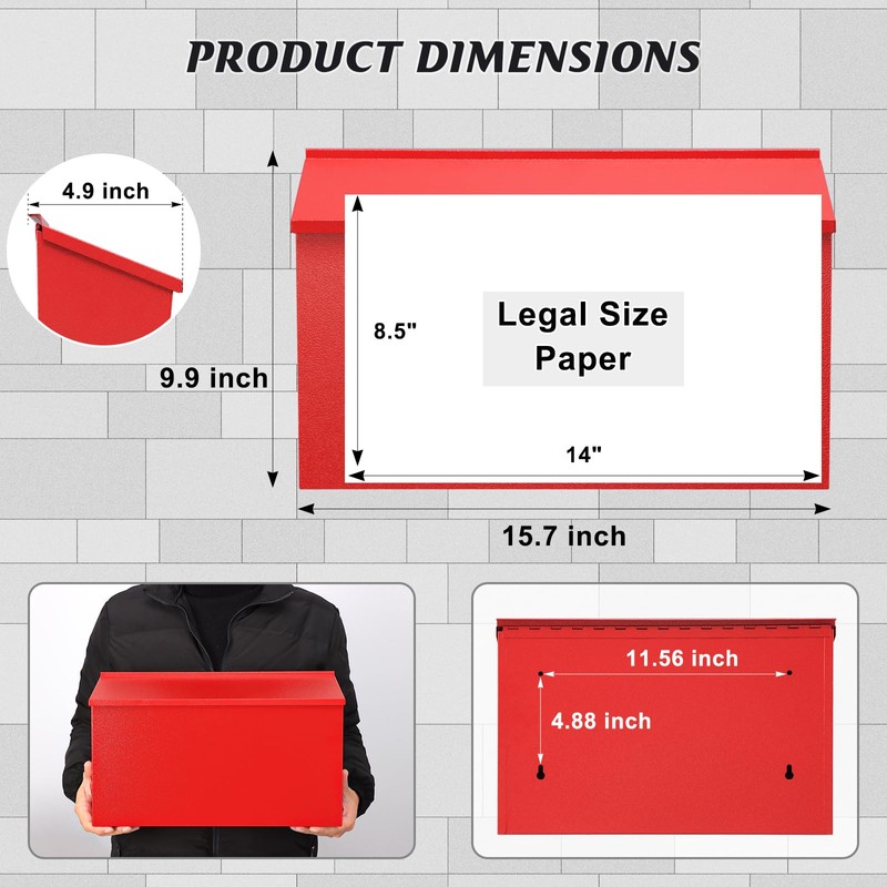 KYODOLED Wall-Mount Mailbox, Large Capacity Mail Box, Galvanized Steel Rust-Proof