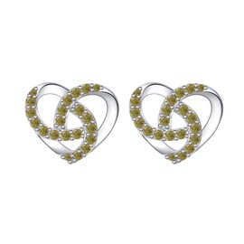 Qings Peridot August Birthstone Earrings for Women Heart Gemstone Sterling Silver CZ Jewelry Sensitive Ears Gift for Birthday Mother's Day