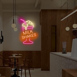 Milk Shake Neon Sign Milkshake Sign Custom For Coffee Shop Bar Decor Drink Sign Boba LED Neon Light For Restaurant Coffee Light Up Signs for Dessert Shop Bar Decor