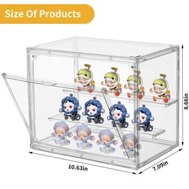 Acrylic Display Case,3 Layer Clear Display Case Adjustable Display Box Stand with 2 Movable Dividers 2 Pack Small Showcase Magnetic Door for Collections Mini Figures