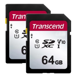 Transcend 64GB Secure Digital SDXC UHS-I Memory Card, Compatible with Canon VIXIA HF R700 Camcorder - Class 10, U1, 100MB/s, 300 Series - Pack of 2