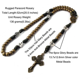 HanlinCC Large and Heavy Antique Bronze Metal Beads Rugged Durable Paracord Rosary Necklace with St.Michael Center Piece and Pardon Crucifix for Men (Bronze St.Michael Rosary)