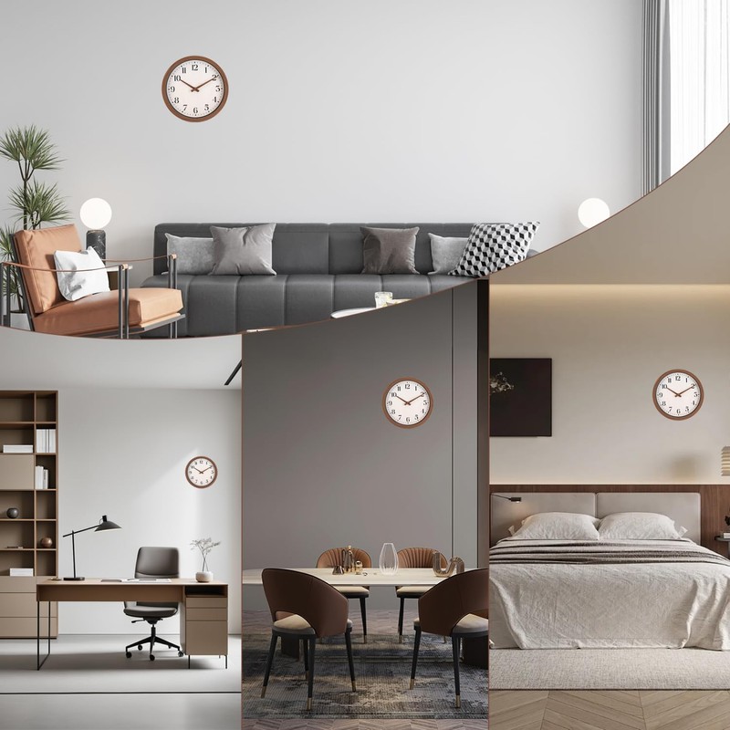 Topkey 12 Inch Round Silent Wall Clock with Wooden Hour