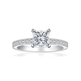 JALOKIVI 1.25CT 925 Sterling Silver Engagement Rings for Women Princess Cut Solitaire Cubic Zirconia Wedding Promise Rings for Her Silver Size 9