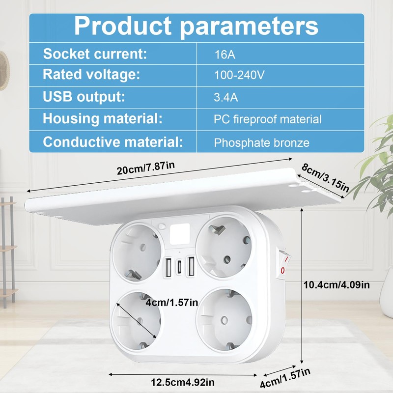 ELUBLU Multiple Socket, with Palette, Double Plug for Socket, Power
