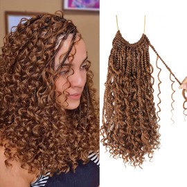 Boho Crochet Braids Pure Protein Fiber Close to Human Hair 14 Inch Goddess Box Braids with Soft Curls Bohemian Braids Crochet Hair for Black Women (14Inch,30#)