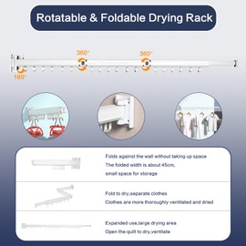 NSCMQSL Clothes Drying Rack, Wall Mounted Clothes Hanger Rack Collapsible(Tri-Fold), Space Saver Clothes Rack for Laundry Balcony Mudroom Bedroom,White
